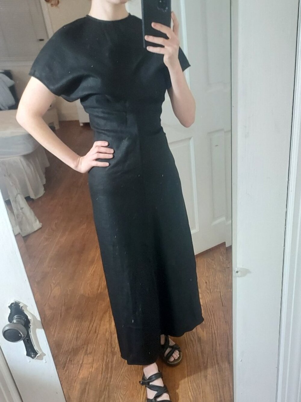 TOTEME Slouch Waist Crinkled Black Dress